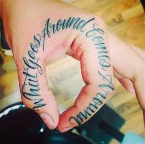 What goes around comes around | Tattoo lettering, Small hand tattoos, Karma tattoo