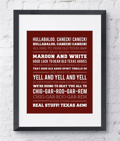 Texas A&M Fight Song Wall Art Printable Download Crimson