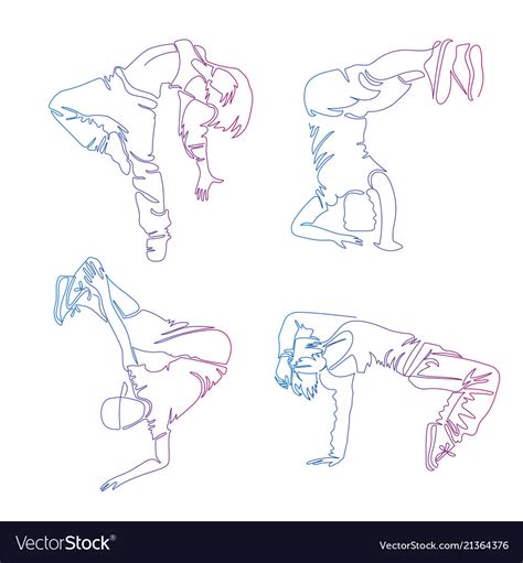 Hip-hop dancer continuous line drawing set of Vector Image