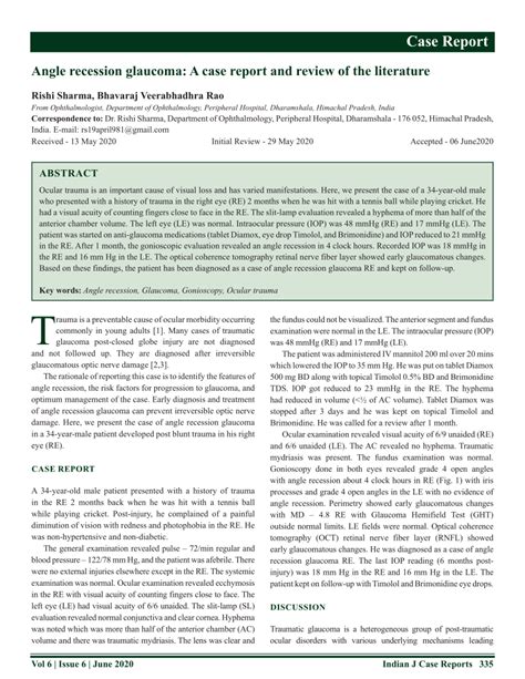 (PDF) ANGLE RECESSION GLAUCOMA: A CASE REPORT AND REVIEW OF THE LITERATURE