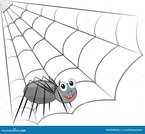 Funny spider on the web stock vector. Illustration of graphic - 85960926