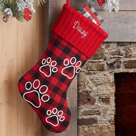 Buffalo Check Paw Prints Personalized Dog Christmas Stockings