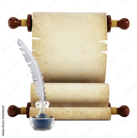 Parchment, quill and ink on transparent background Stock Illustration ...