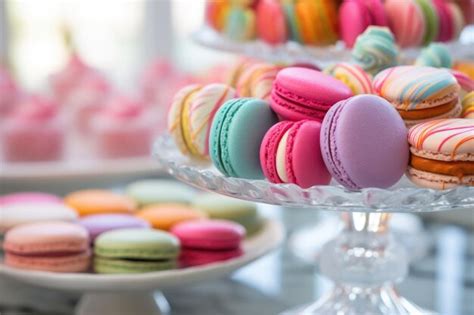 Premium AI Image | Detail of a dessert table with colorful macarons