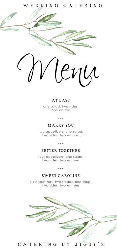 Jigsy's Wedding Catering Menu