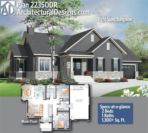 Architectural Designs Craftsman Bungalow Plan 22350DR with 2 Bedrooms 1 full baths with 1,300+ S ...