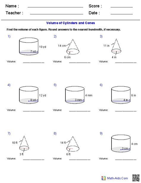 Geometry Worksheets | Surface Area & Volume Worksheets