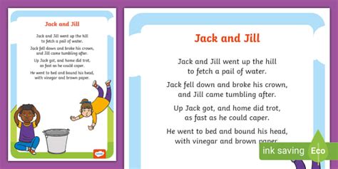 Jack and Jill Poem Poster | EYLF Nursery Rhymes - Twinkl