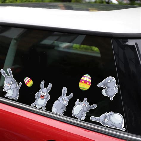 Rylybons New Removable & Reusable Car Sticker For Car Happy Easter Cute Rabbit Car Stickers and ...