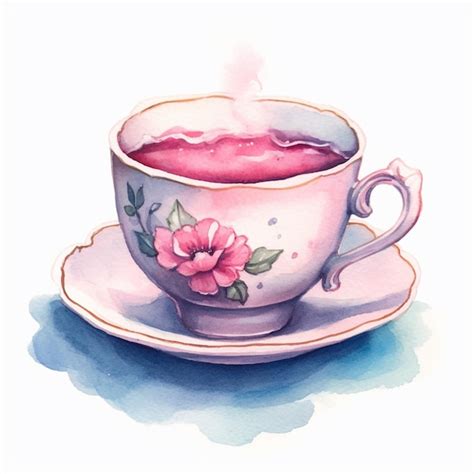 Premium AI Image | There is a watercolor painting of a tea cup and ...