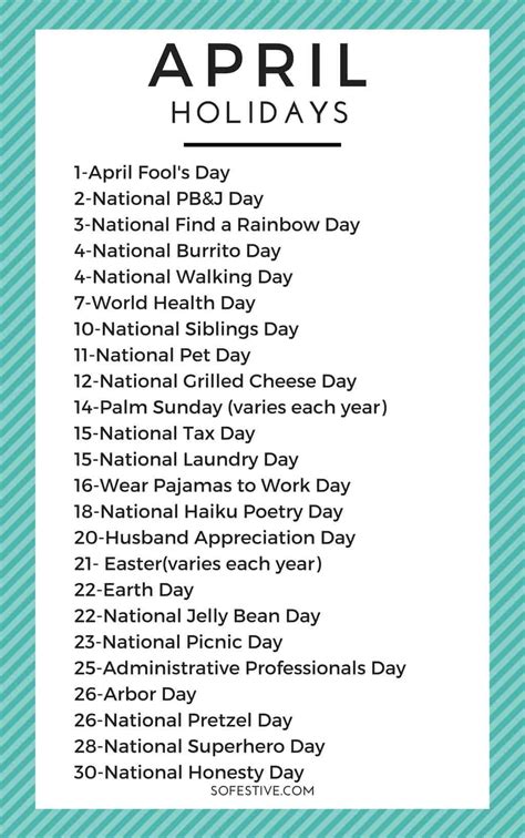 April Holidays & Fun Ways to Celebrate The Unique Ones - So Festive! | National holiday calendar ...