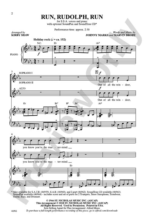 Run, Rudolph, Run: SSA Choral Octavo: Johnny Marks - Digital Sheet Music Download