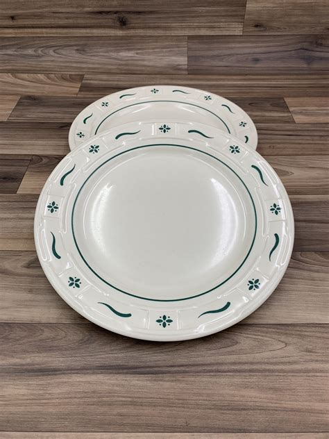 Vintage Longaberger Pottery Dinner Plates Woven traditions Heritage Green Set of 2