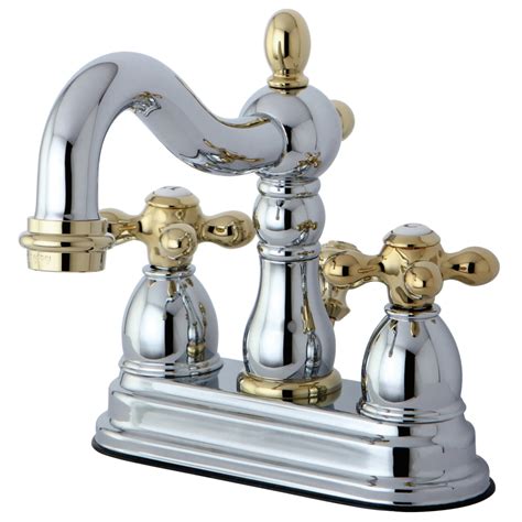 Kingston Brass KB1604AX 4-Inch Centerset Lavatory Faucet, Polished Chrome/Polished Brass ...