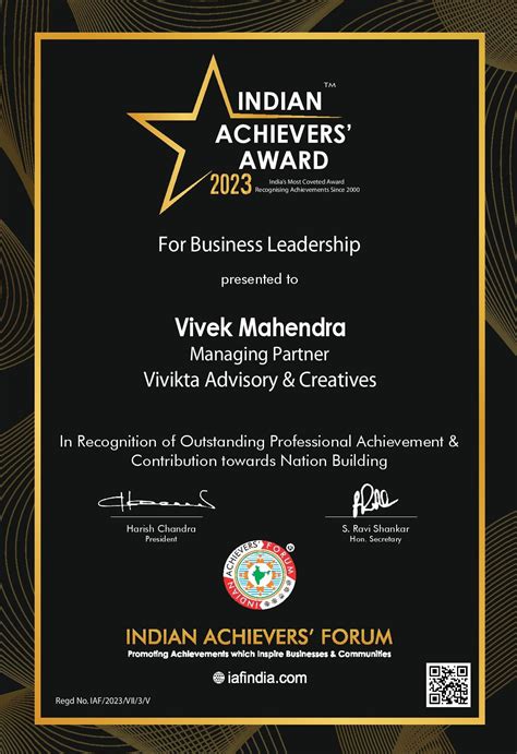 Mr. Vivek Mahendra - Winner of Indian Achievers' Award 2022-23