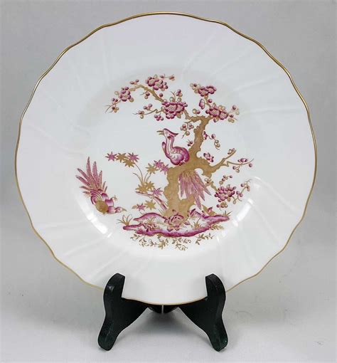 Spode Bone China 8" plate white with Pink and Gold Bird in Tree Y 8036, Chrosmack Ventures, Inc.