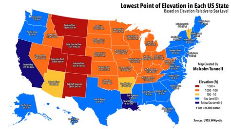 [OC] Lowest Point of Elevation in Each US State : r/MapPorn