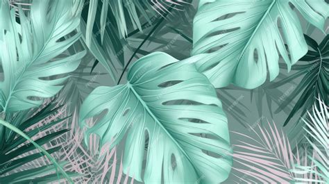 Premium AI Image | A green and pink palm leaf wallpaper