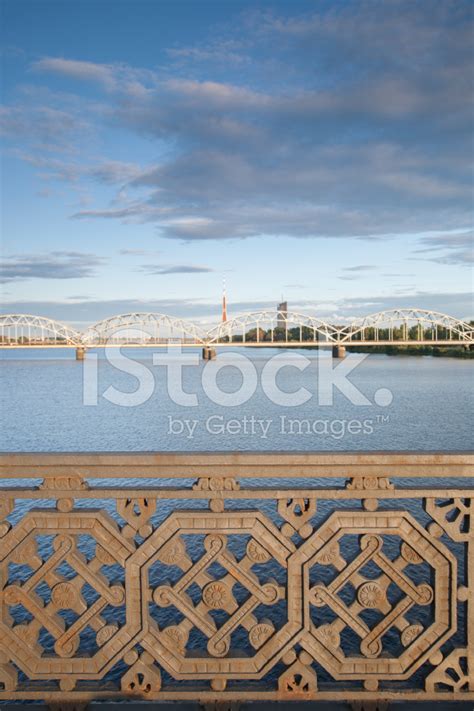 Railway Bridge And River Daugava, Riga Stock Photo | Royalty-Free ...