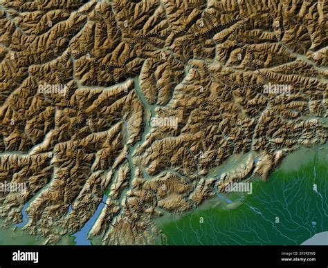 Trentino-Alto Adige, autonomous region of Italy. Colored elevation map with lakes and rivers ...