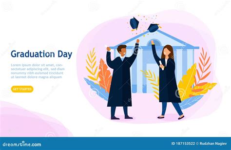 Graduation Day Concept with Rejoicing Students Stock Vector ...