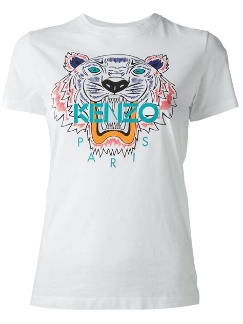 Kenzo Tiger Logo Print T-shirt in White | Lyst