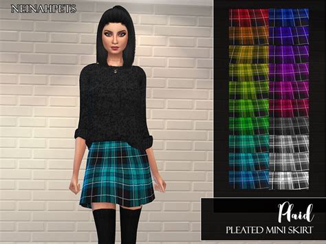 The Sims Resource - Plaid Pleated Mini Skirt