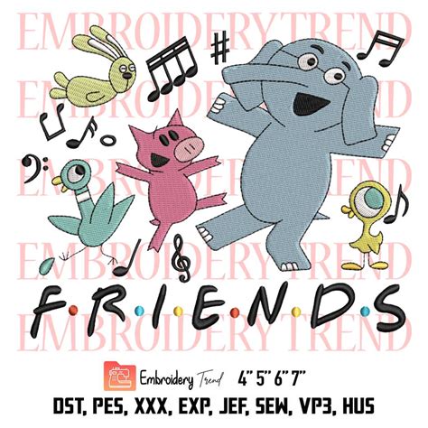 Elephant And Piggie Friends Embroidery, Elephant And Piggie Kindergarten Embroidery, Cute Gift ...