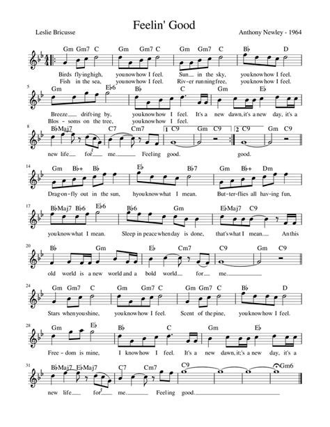 Feeling Good - 1964 (Leadsheet) Sheet music for Piano | Download free in PDF or MIDI | Musescore.com