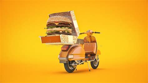 Hamburger Delivery. 3d Rendering Stock Illustration - Illustration of ...