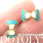 Bow Tie Knot Shaped Ribbon Stud Earrings in Turquoise on Gold – DOTOLY