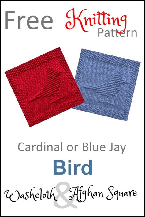 two blue and red knitted squares with the words cardinal or blue jay ...