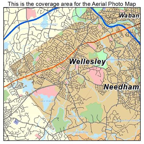 Aerial Photography Map of Wellesley, MA Massachusetts