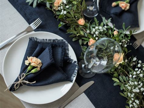 Dark Blue Linen Fringe Napkins Navy Blue Wedding Linen - Etsy | Linen napkins, Wedding napkins ...