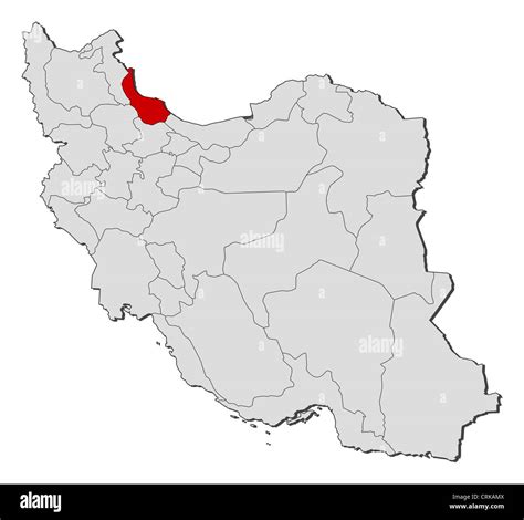 Political map of Iran with the several provinces where Gilan is highlighted Stock Photo - Alamy