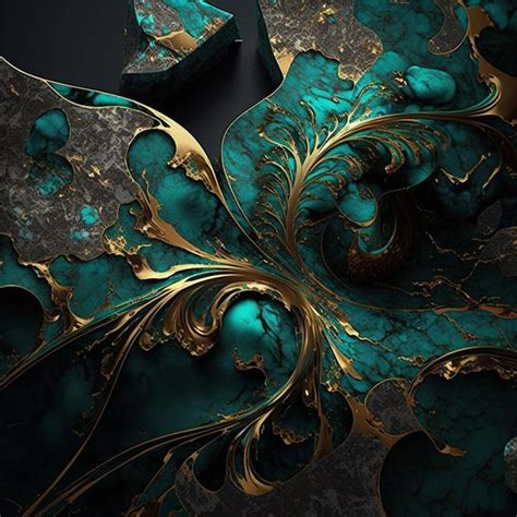 Premium AI Image | Teal and gold wallpaper with a gold leaf pattern