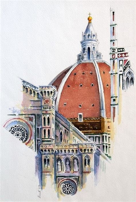 360. Duomo, Florence. … | Mimari çizimler, Mimari çizim taslakları, Suluboya teknikleri