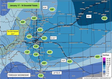 Denver area snowfall totals for January 17 - 18 storm; another round of ...