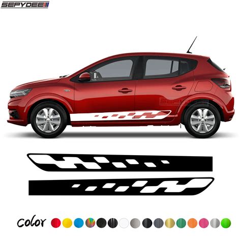 2 Pcs Car Door Side Stripes Skirt Sticker Racing Sport Auto Body Vinyl Decal For Renault Dacia ...