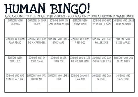 Human Bingo Printable