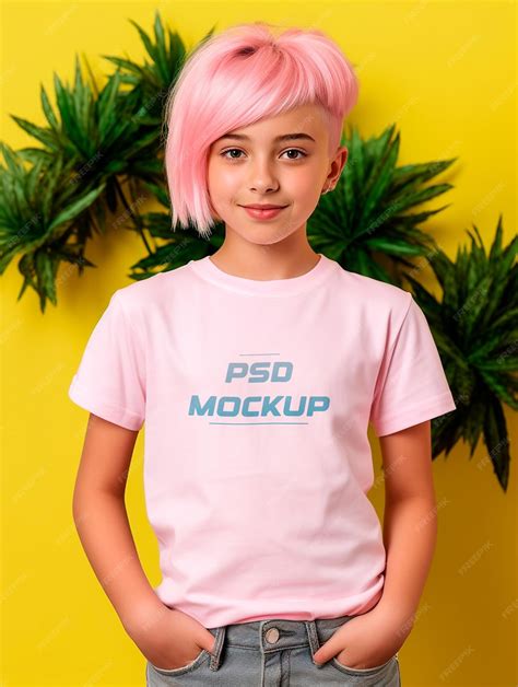 Premium PSD | Girl wearing white tshirt mockup design psd