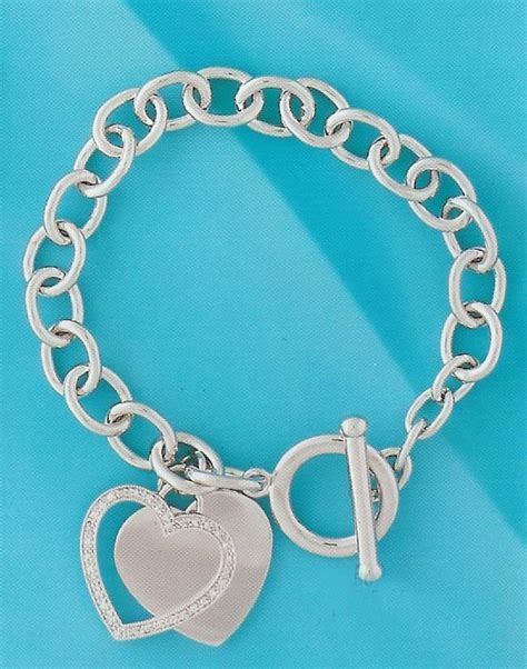 Engraved Sterling Silver Diamond Heart Tag Bracelet