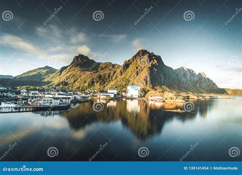 Svolvaer, Norway - September 2018: Boats in the Waterfront Harbor with Mountains in the ...