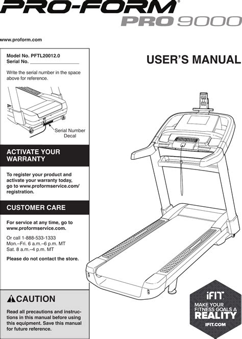 Proform Pftl200120 Pro 9000 Treadmill Users Manual