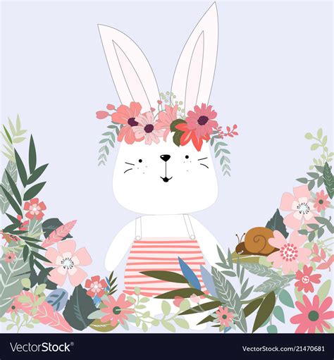 Cute rabbit bunny in flower garden cartoon Vector Image