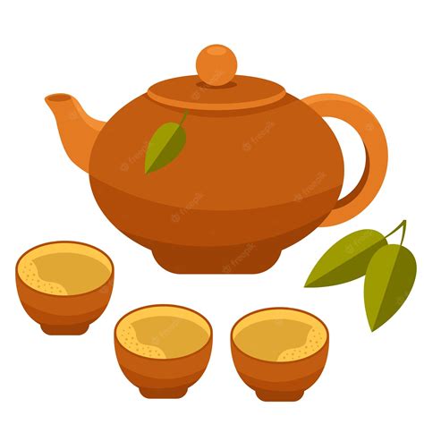 Premium Vector | Traditional chinese clay teapot and tea cups. green ...