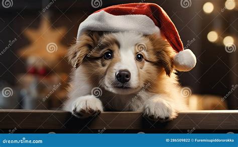 Santa S Little Helper Dog in a Santa Hat Stock Illustration ...