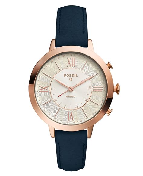 Fossil Women's Jacqueline Blue Leather Strap Hybrid Smart Watch 36mm ...