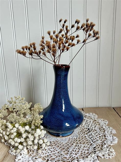 Vintage Blue Pottery Vase - Etsy