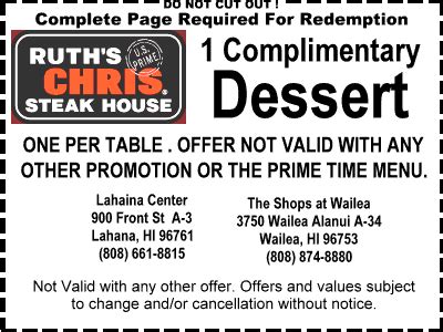 Ruth's Chris Streak House - Discount Coupon - Maui Leisure Guide